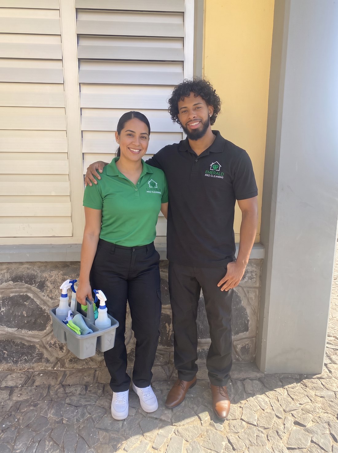 Emerald Pro Cleaning team members before a house cleaning job in Massachusetts